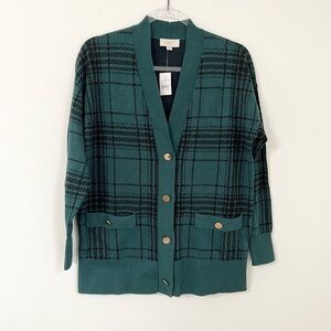 LOFT Plaid Sweater Jacket Cardigan Button Front NWT Size M